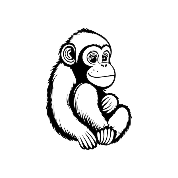 Monkey Icon hand draw black colour wildlife day logo vector element and symbol