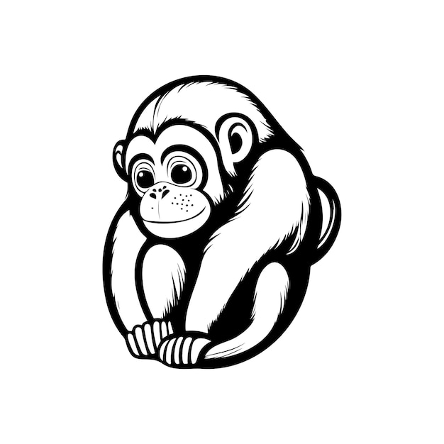 Monkey Icon hand draw black colour wildlife day logo vector element and symbol