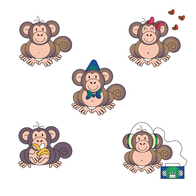 Vector monkey illustration theme in cartoon style