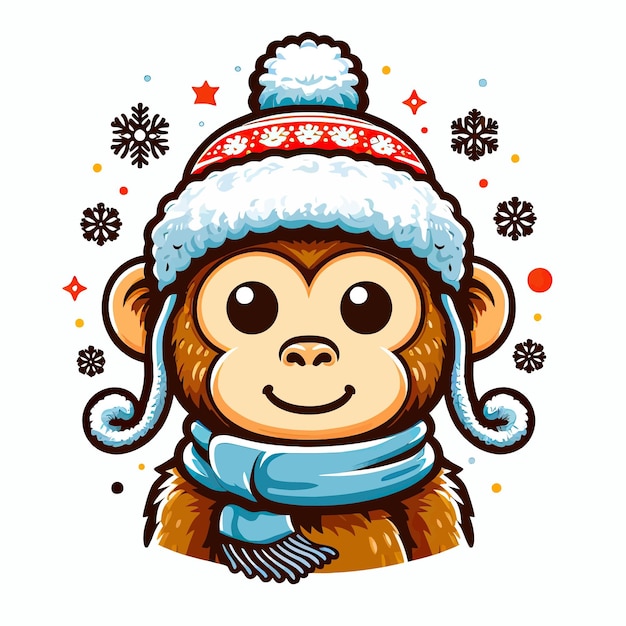 ベクトル 冬の帽子をかぶった猿