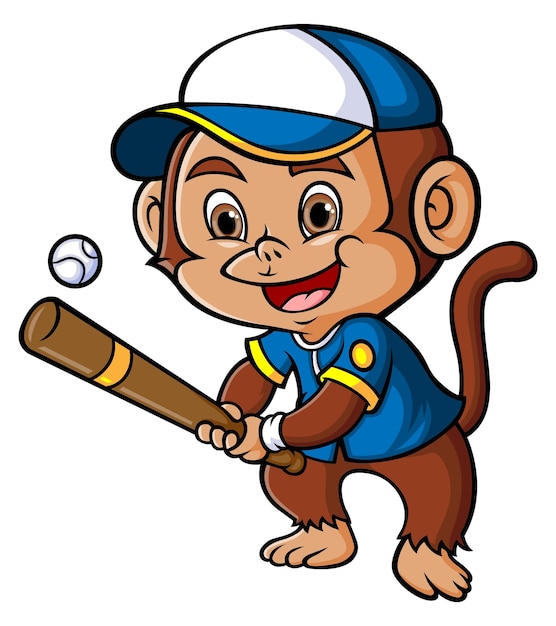 The monkey is playing the baseball as the batter player