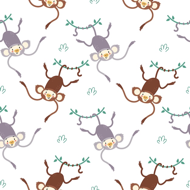 Premium Vector | Monkey jungle seamless cute doodle pattern concept ...