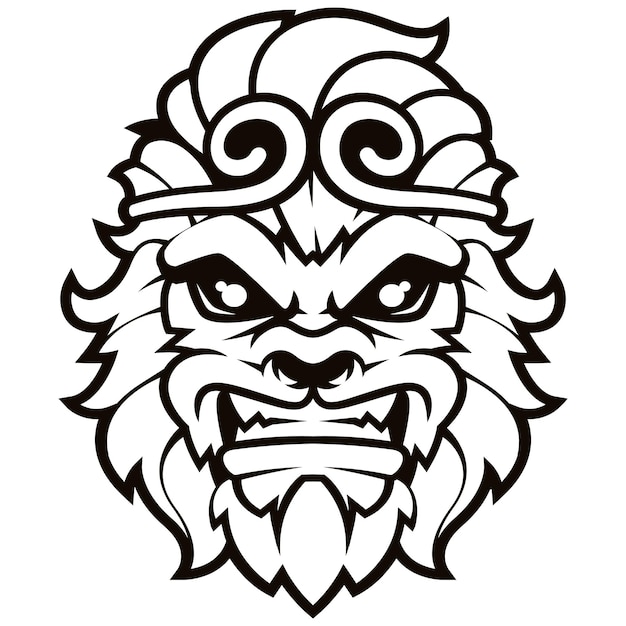 Monkey king head mascot logo line art