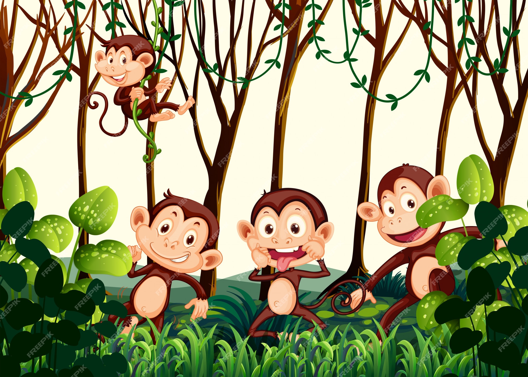 Premium Vector | Monkey living in the jungle