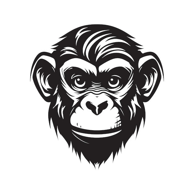 Monkey logo concept black and white color hand drawn illustration