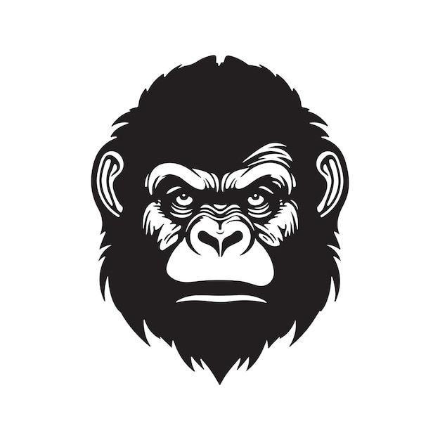 Monkey logo concept black and white color hand drawn illustration