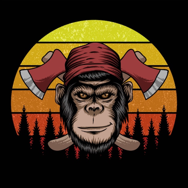 Vector monkey lumberjack retro