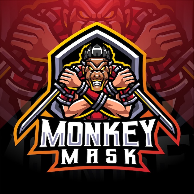 Logo della mascotte di scimmia maschera ninja esport