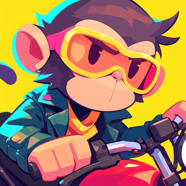 A monkey on a motorcycle cartoon style