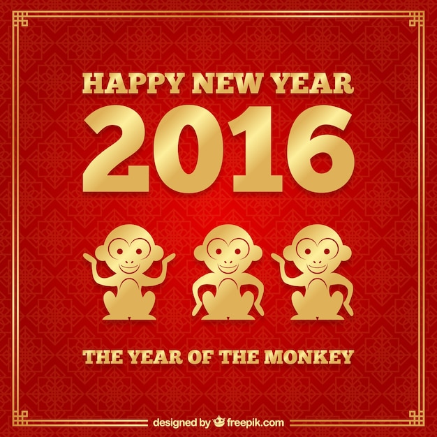 赤と黄金色で猿新年の背景