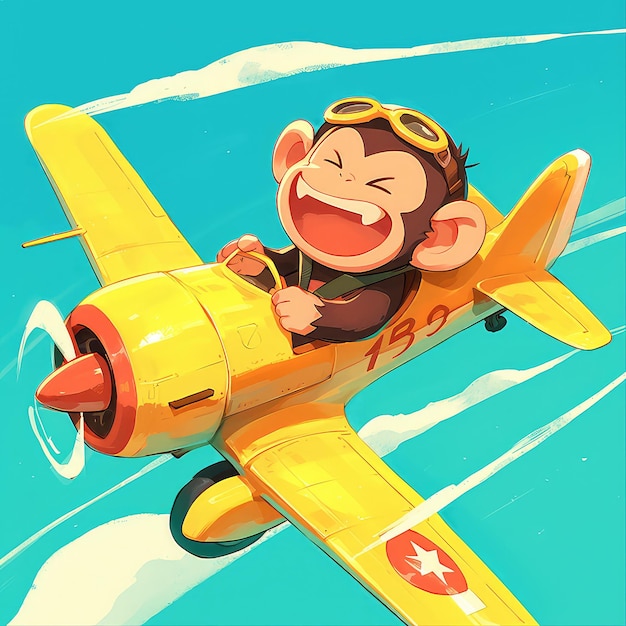 Vector a monkey piloting a miniature airplane cartoon style