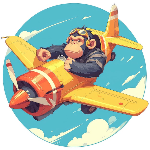 Vector a monkey piloting a miniature airplane cartoon style