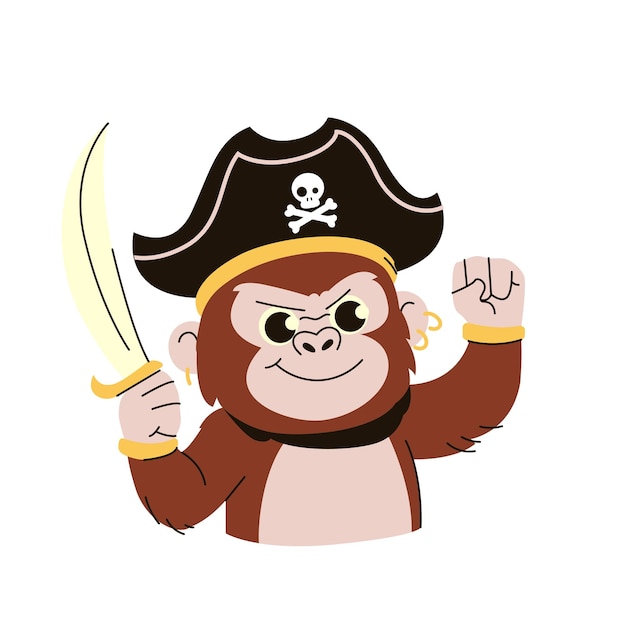 Vector monkey in pirates costume flat concept style