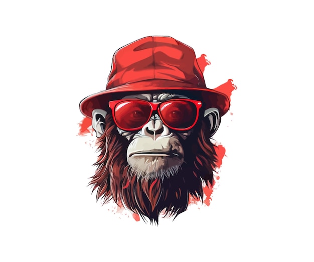 Monkey portrait in a red cap and sunglasses Vector illustration design