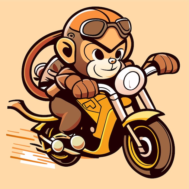 ベクトル 自転車に乗る猿 手描きの平らなスタイリッシュな漫画のステッカー アイコンコンセプト 孤立したイラスト