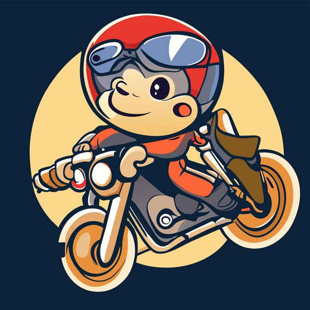 Monkey riding a bike hand drawn flat stylish cartoon sticker icon concept isolated illustration