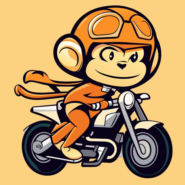 Monkey riding a bike hand drawn flat stylish cartoon sticker icon concept isolated illustration