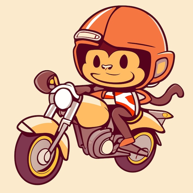 Monkey riding a bike hand drawn flat stylish cartoon sticker icon concept isolated illustration