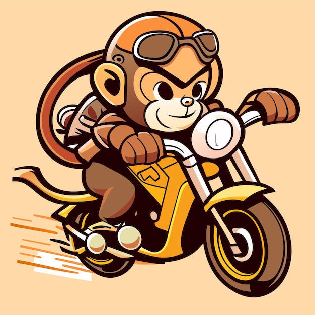 Vector monkey riding a bike hand drawn flat stylish cartoon sticker icon concept isolated illustration