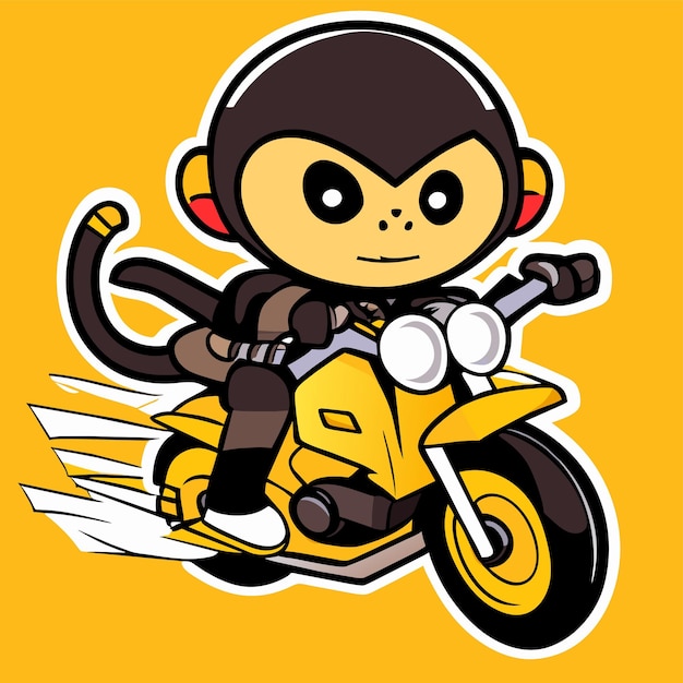 Vector monkey riding a bike hand drawn flat stylish cartoon sticker icon concept isolated illustration