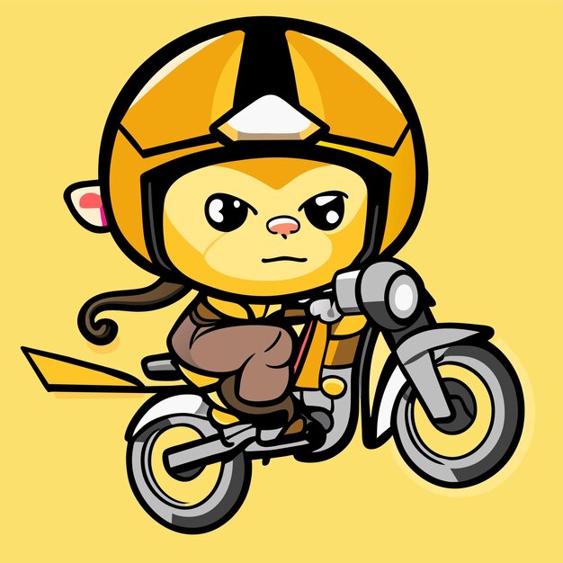 Monkey riding a bike hand drawn flat stylish cartoon sticker icon concept isolated illustration