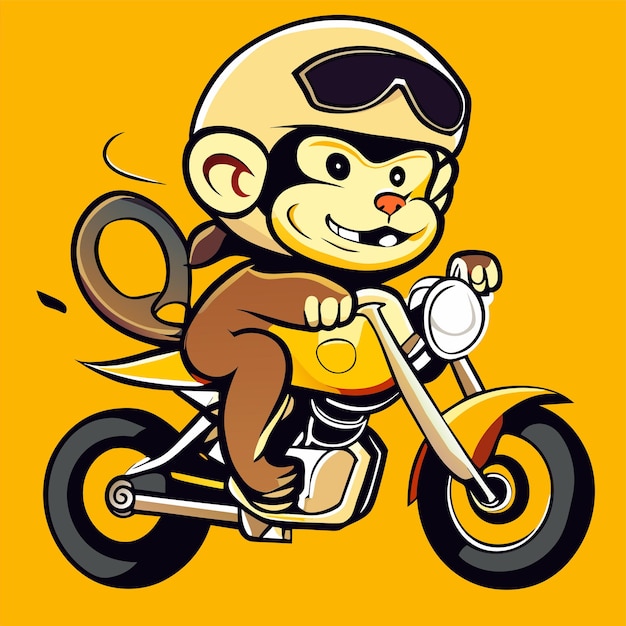 Monkey riding a bike hand drawn flat stylish cartoon sticker icon concept isolated illustration