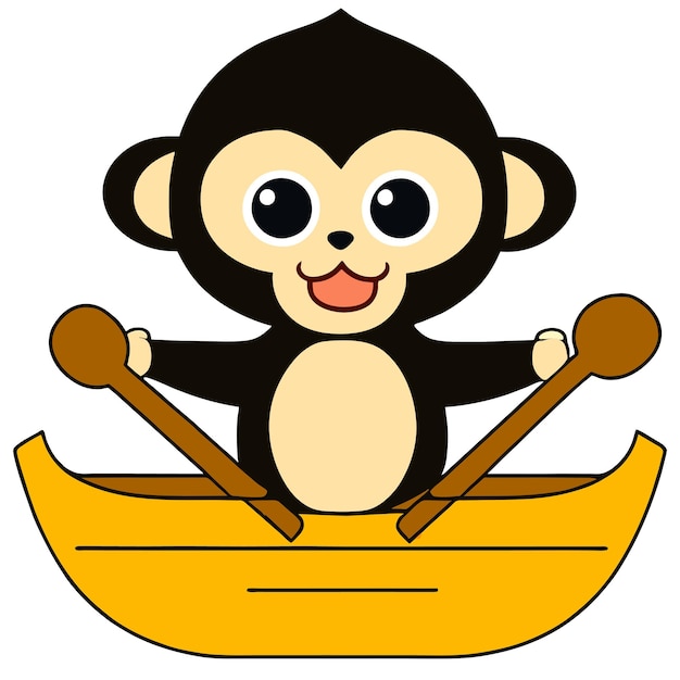 Monkey rowboat rowing hand drawn flat stylish cartoon sticker icon concept isolated illustration