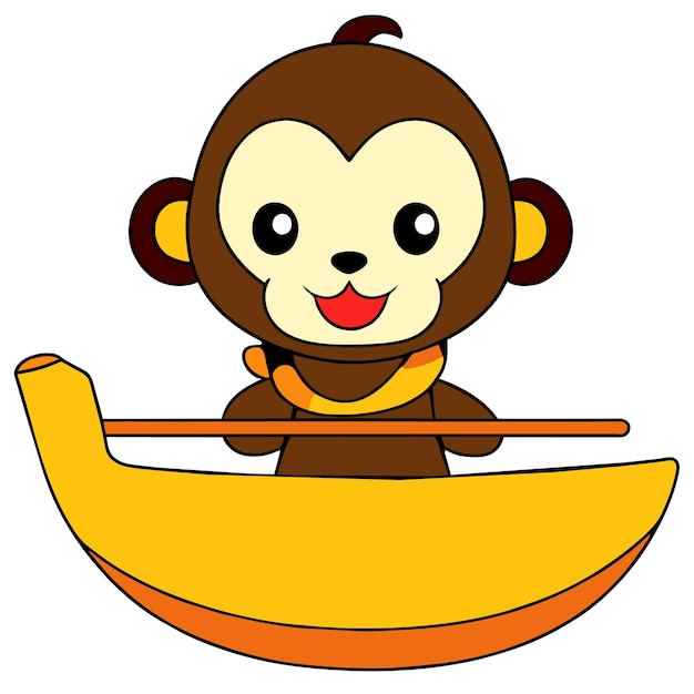 Vector monkey rowboat rowing hand drawn flat stylish cartoon sticker icon concept isolated illustration