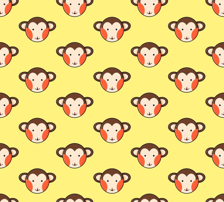 Vector monkey seamless on yellow background