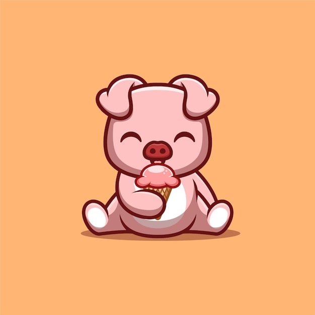 Monkey Sitting Eating Ice Cream Cute Creative Kawaii Cartoon Mascot Logo