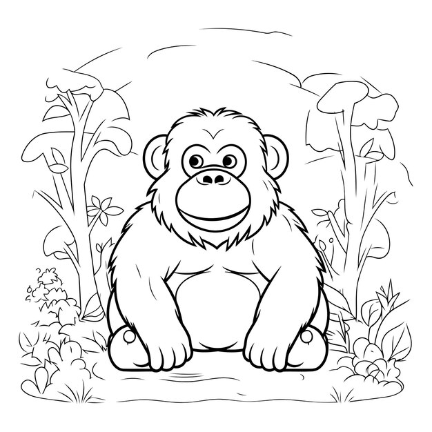 ベクトル ジャングルで絵本を描くために座っている猿