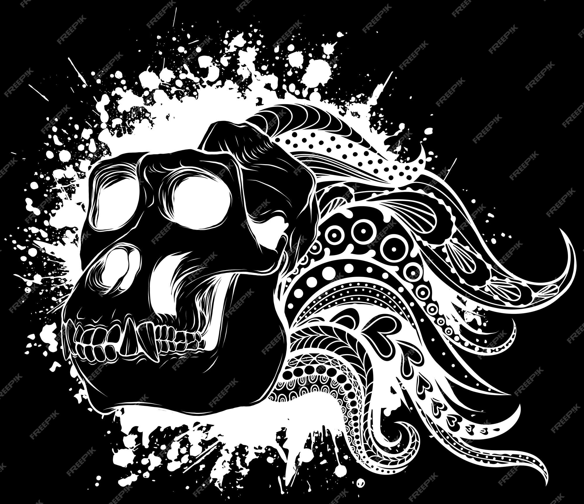 Premium Vector | Monkey skull in black and white outline