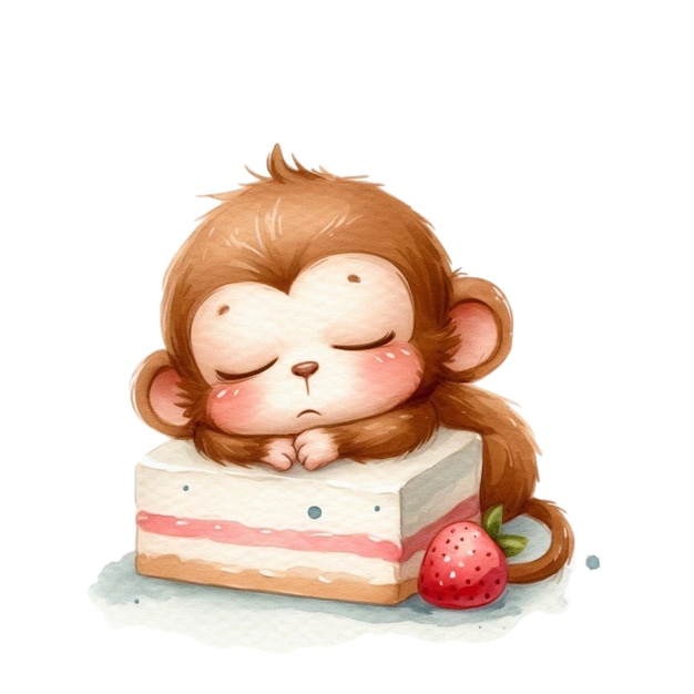 monkey sleeping on cake clipart watercolor