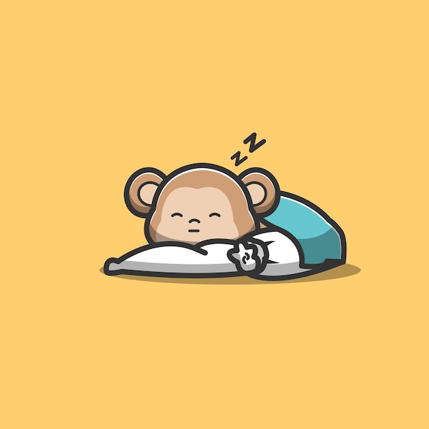 枕と毛布で寝ている猿