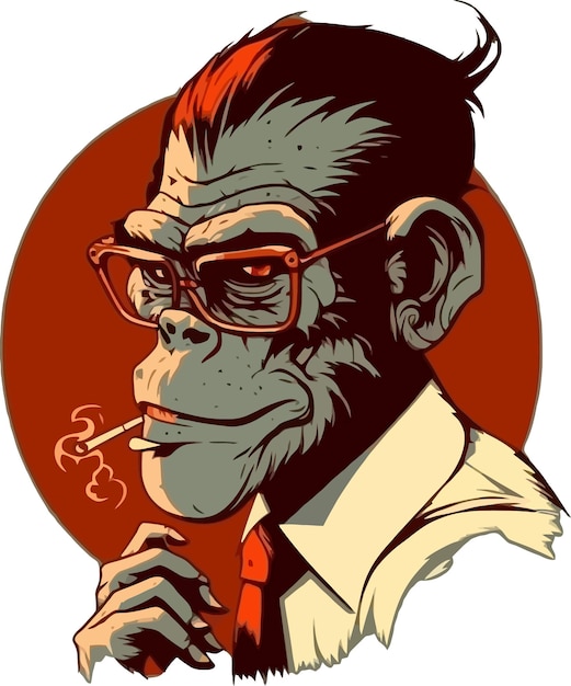 Vector a monkey smoking a cigarette with a red circle behind him.