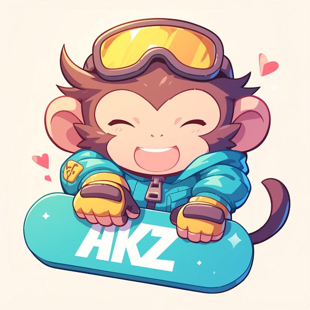 Vector a monkey on a snowboard cartoon style