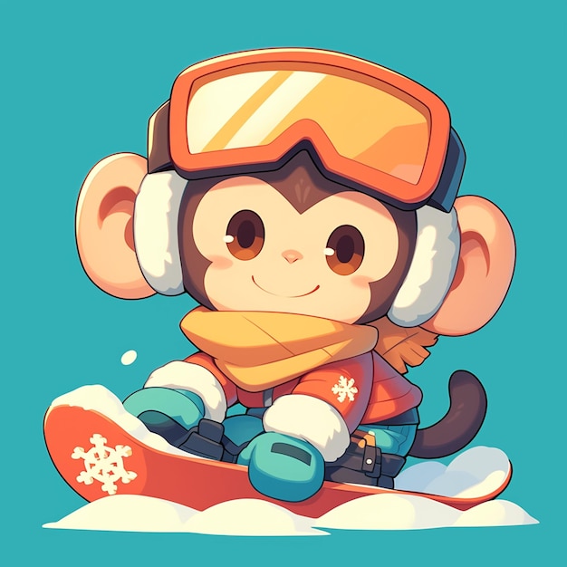 Vector a monkey on a snowboard cartoon style