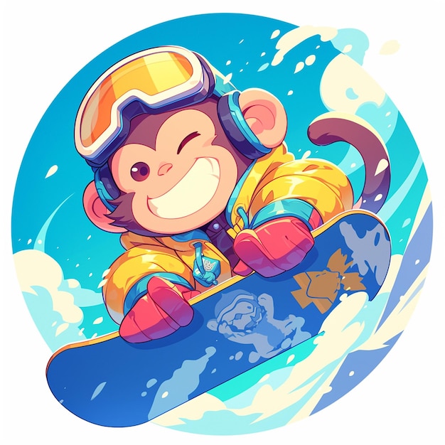 Vector a monkey on a snowboard cartoon style