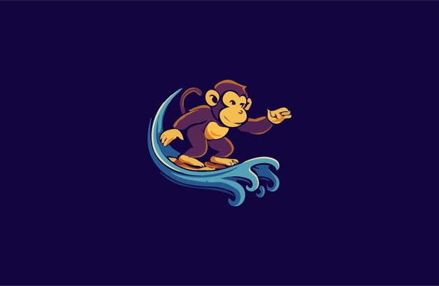 Vector monkey surfing on sea vector illustration design