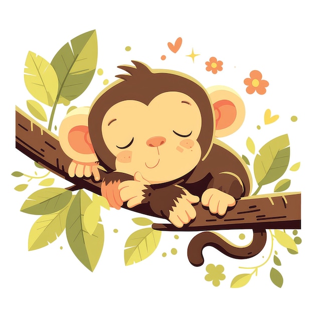 A monkey on a tree branch cartoon style