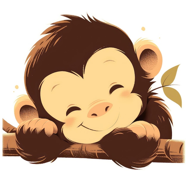A monkey on a tree branch cartoon style