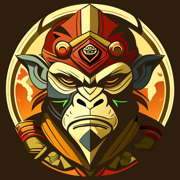 monkey warrior face with earth colors