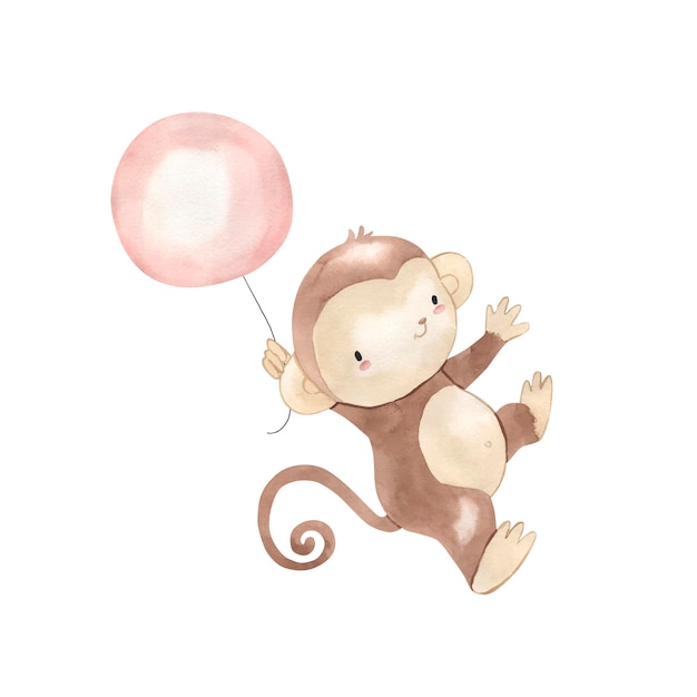 Monkey watercolor illustration for kids