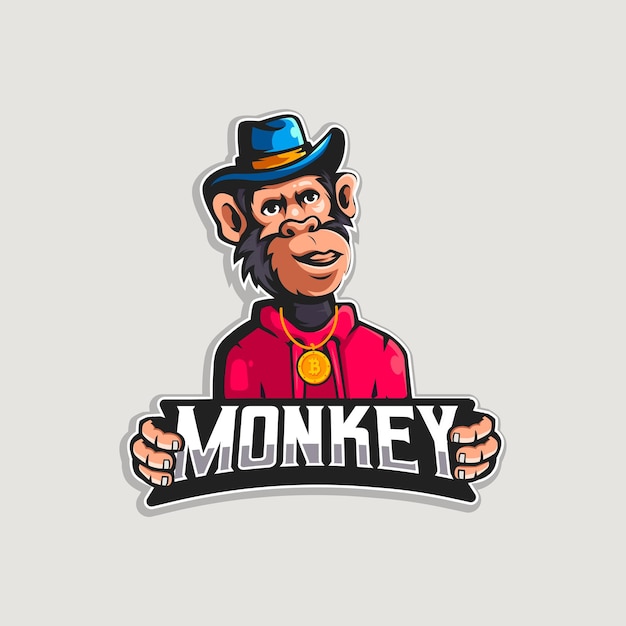 帽子とセーターのマスコットのロゴデザインを身に着けているbtcネックレスを身に着けている猿