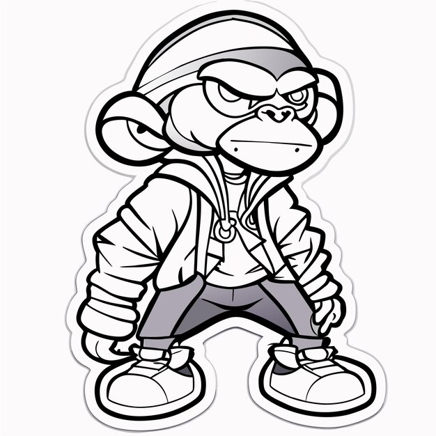 Vector monkey wearing clothes cap and shoes hand drawn flat stylish cartoon sticker