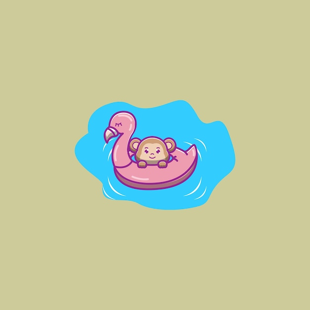 Vector monkey wearing a flamingo swimming balloon