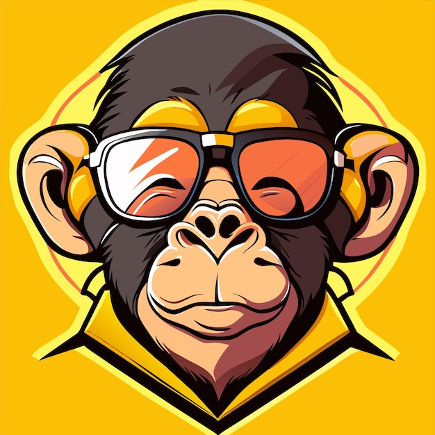Monkey wearing mafia sunglasses esports mascot logo hand drawn flat stylish cartoon sticker