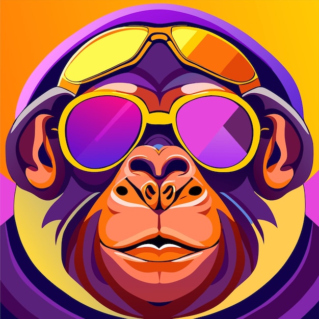 Monkey wearing mafia sunglasses esports mascot logo hand drawn flat stylish cartoon sticker