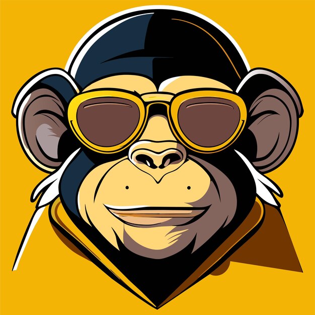 Monkey wearing mafia sunglasses esports mascot logo hand drawn flat stylish cartoon sticker