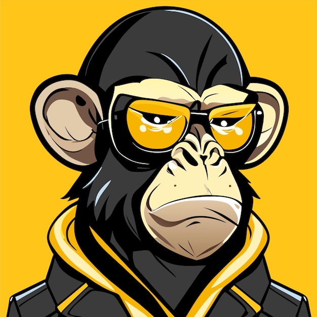 Monkey wearing mafia sunglasses esports mascot logo hand drawn flat stylish cartoon sticker